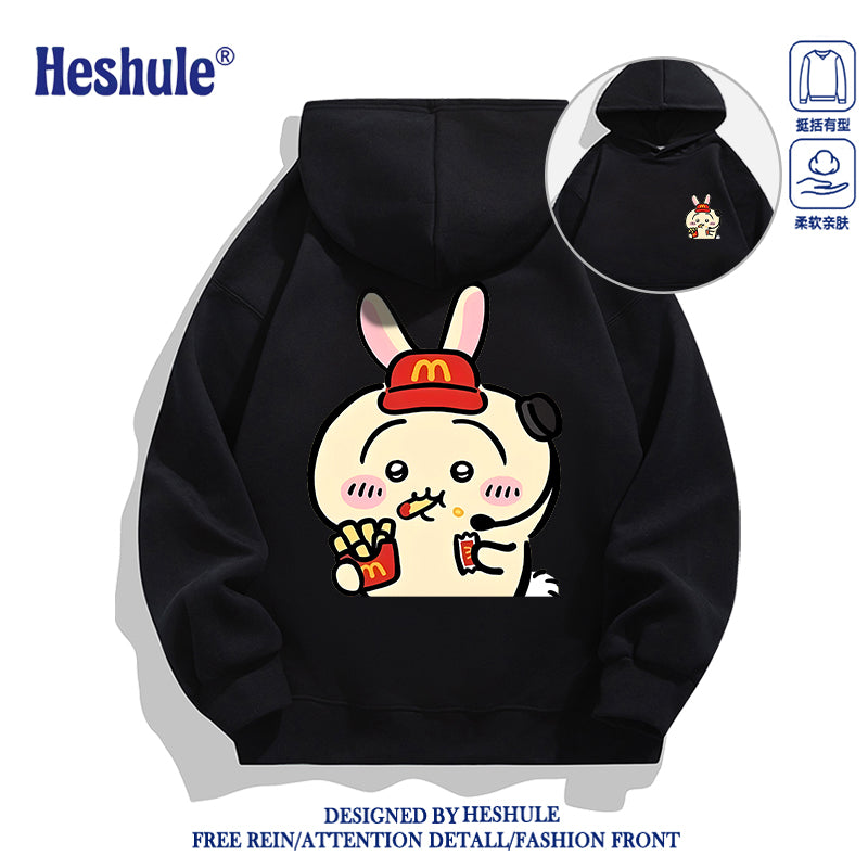 Japanese Cartoon ChiiKawa Casual Style Hoodie Series | Usagi Waiter Front & Back - Kawaii Fashion Items