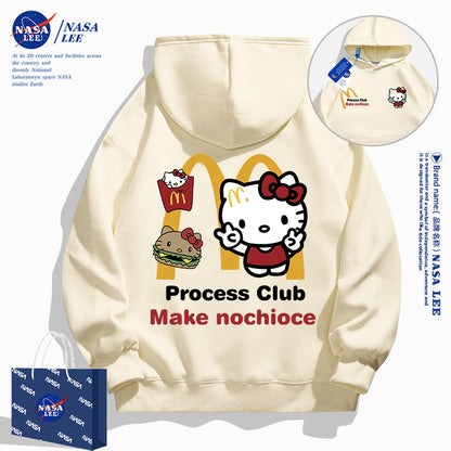 Japanese Cartoon Hello Kitty Casual Style Hoodie Series | Kitty Fastfood Front & Back - Kawaii Fashion Items