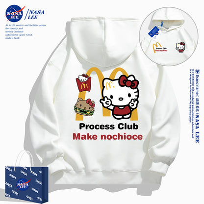 Japanese Cartoon Hello Kitty Casual Style Hoodie Series | Kitty Fastfood Front & Back - Kawaii Fashion Items