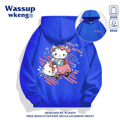 Japanese Cartoon Hello Kitty Casual Style Hoodie Series | Hello Kitty in Kitty Car Front & Back - Kawaii Fashion Items