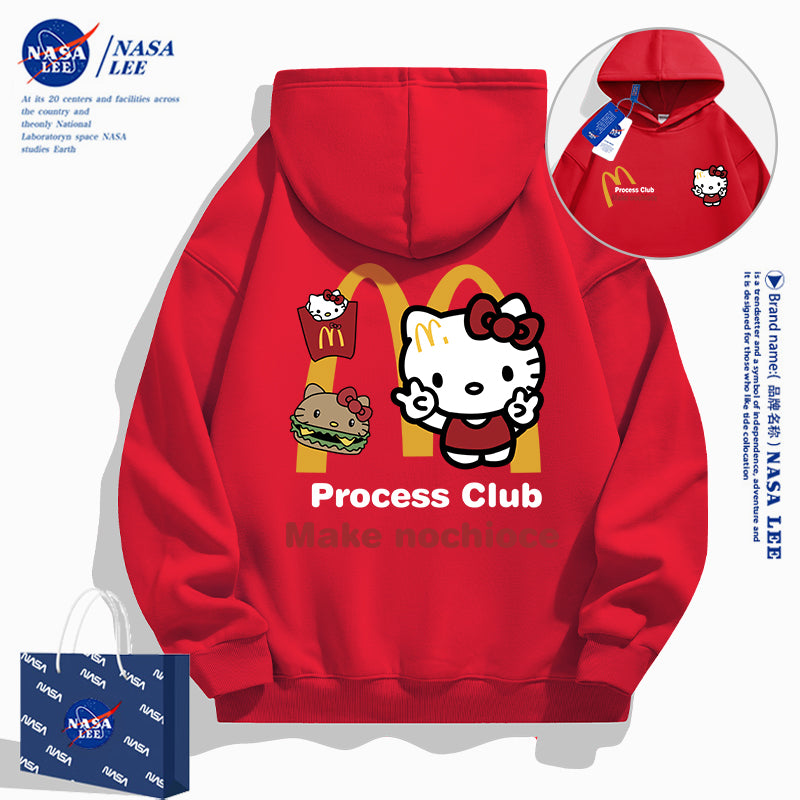 Japanese Cartoon Hello Kitty Casual Style Hoodie Series | Kitty Fastfood Front & Back - Kawaii Fashion Items