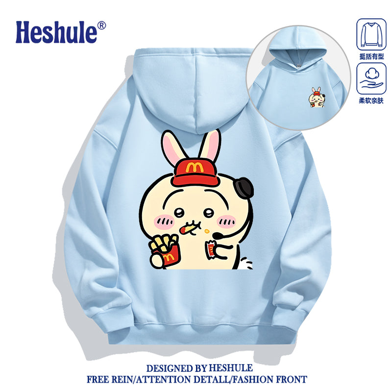 Japanese Cartoon ChiiKawa Casual Style Hoodie Series | Usagi Waiter Front & Back - Kawaii Fashion Items