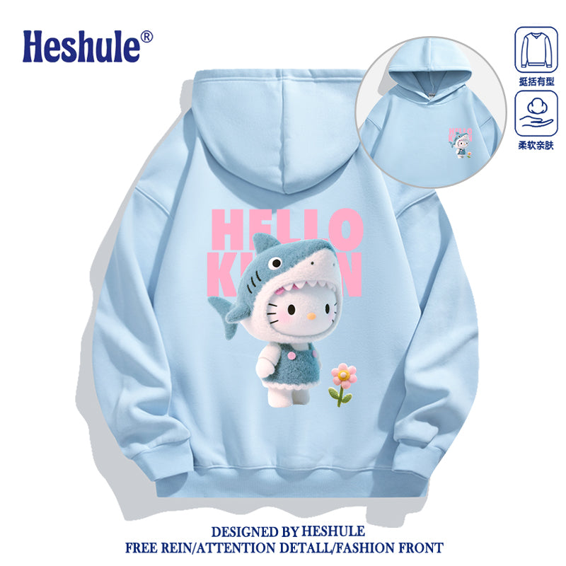 Japanese Cartoon Hello Kitty Casual Style Hoodie Series | 3D Shark Kitty Front & Back - Kawaii Fashion Items