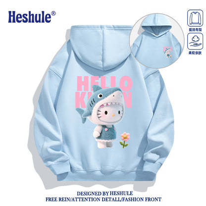 Japanese Cartoon Hello Kitty Casual Style Hoodie Series | 3D Shark Kitty Front & Back - Kawaii Fashion Items