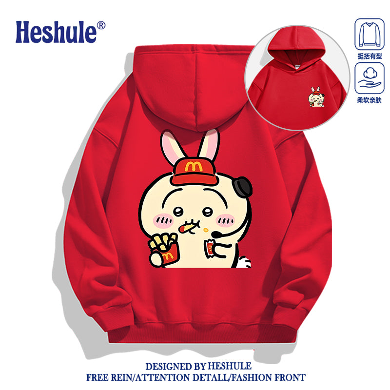 Japanese Cartoon ChiiKawa Casual Style Hoodie Series | Usagi Waiter Front & Back - Kawaii Fashion Items