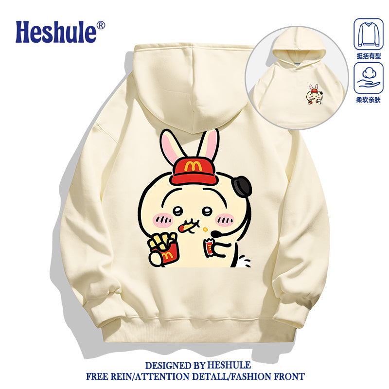 Japanese Cartoon ChiiKawa Casual Style Hoodie Series | Usagi Waiter Front & Back - Kawaii Fashion Items