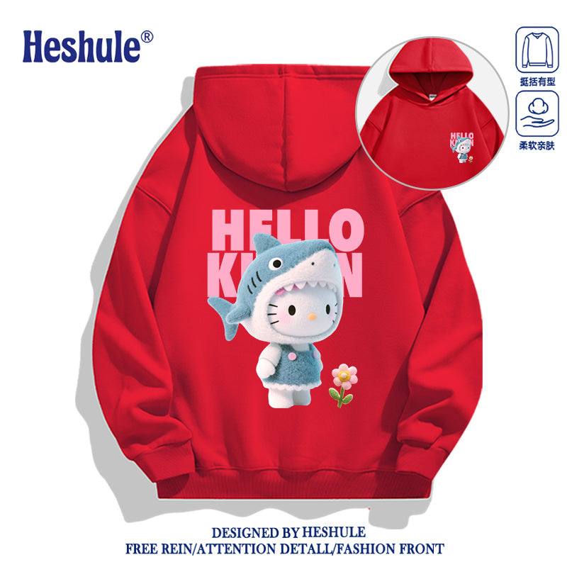 Japanese Cartoon Hello Kitty Casual Style Hoodie Series | 3D Shark Kitty Front & Back - Kawaii Fashion Items