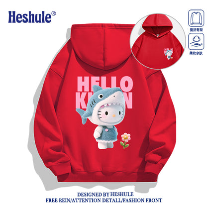 Japanese Cartoon Hello Kitty Casual Style Hoodie Series | 3D Shark Kitty Front & Back - Kawaii Fashion Items