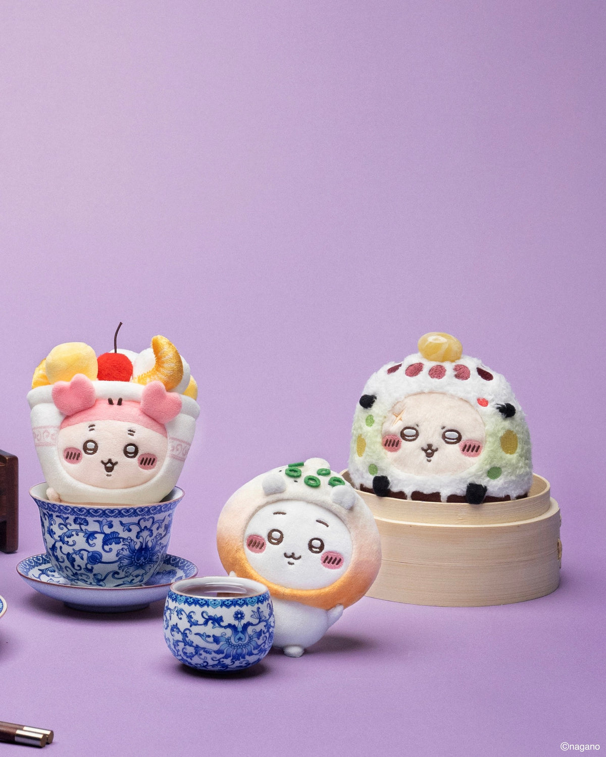 [Pre-order] ChiiKawa ChiiKawa Days Shanghai Limited Series | ChiiKawa Hachiware Usagi Momonga Kurimanju Rakko Shisa Crab in Different Food Costume Cute Plush Doll Keychain - Kawaii items Room Decoration Doll