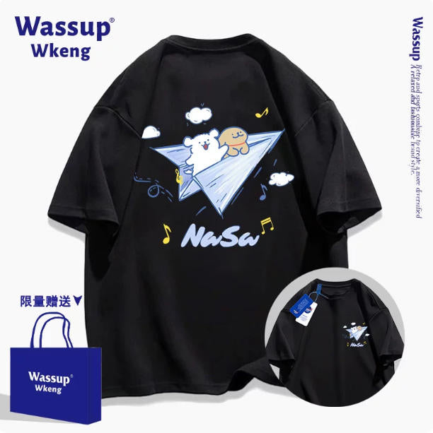 Cute Cartoon Doggie Maltese Puppy Style T-Shirt Series | On Paper Plane Front & Back - Kawaii Fashion Items for Child & Adult