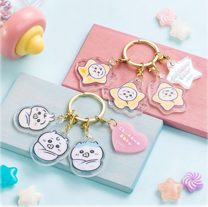 Japan ChiiKawa Baby Series | ChiiKawa Hachiware Usagi Baby and Star Costume Plastic Keychain - Kawaii items Room Decoration