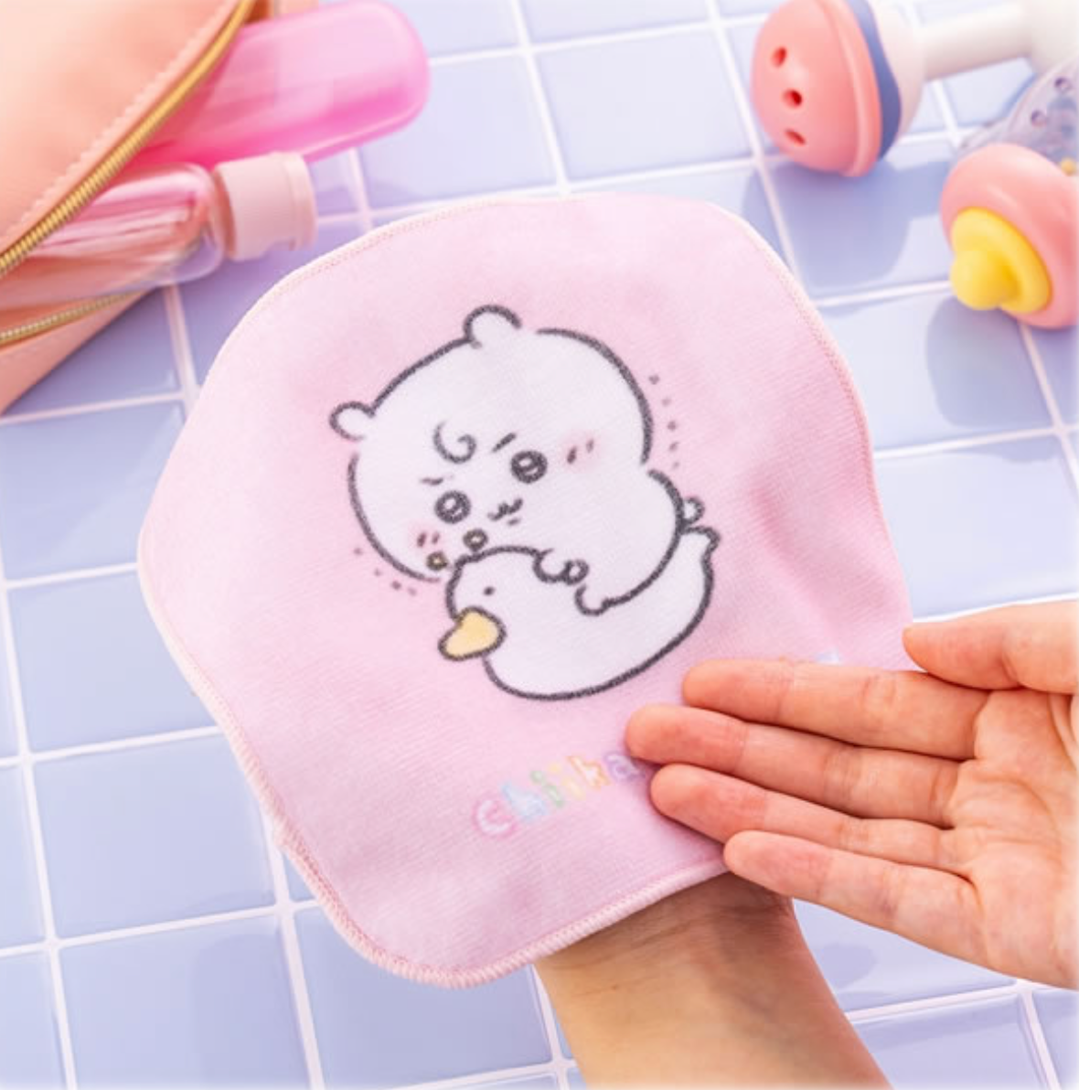 Japan ChiiKawa Baby Series | ChiiKawa Hachiware Usagi Cute Baby Sitting on Duck Toilet Handkerchief - Kawaii items Room Decoration