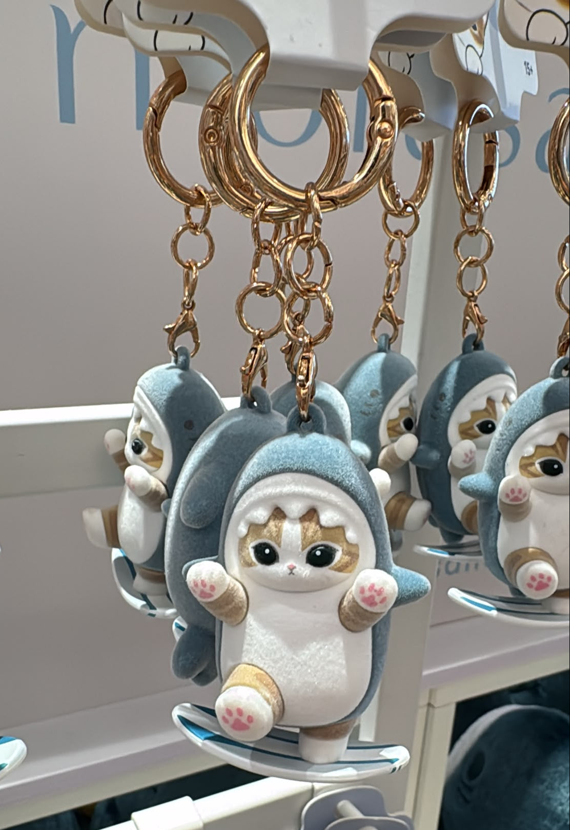 Miniso X Mofusand | Mofusand Cat in Shark Costume Cute Flocked Plastic Doll Keychain - Kawaii items Room Decoration