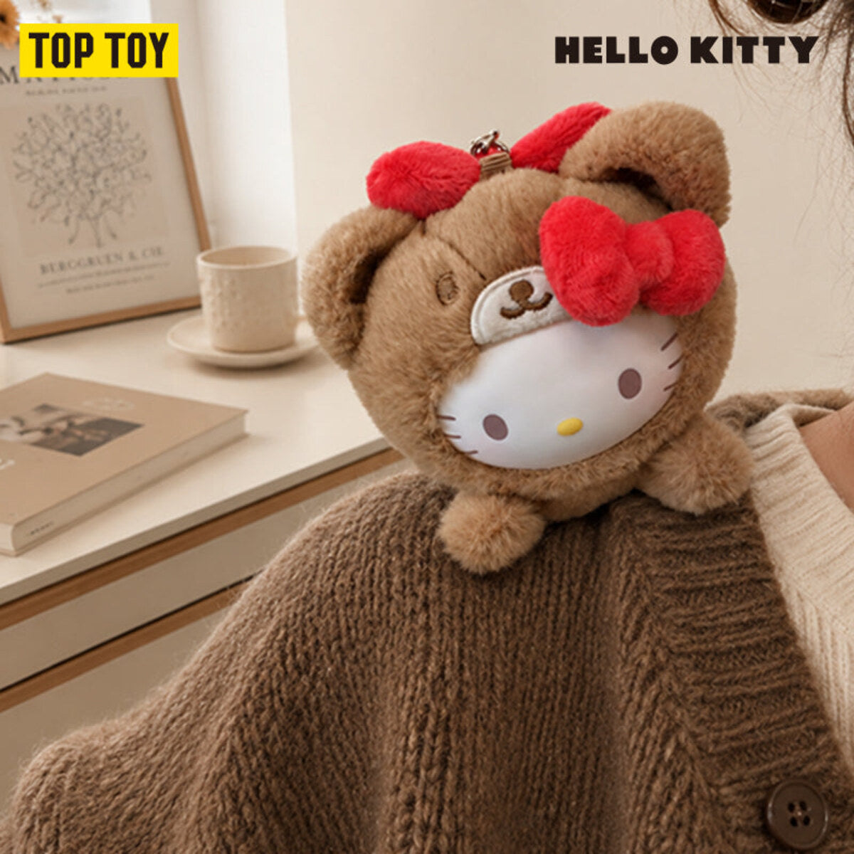 TOPTOY Sanrio Sweet Whispers Stickers Series plush charm attached to a knitted sweater with the built-in magnetic board