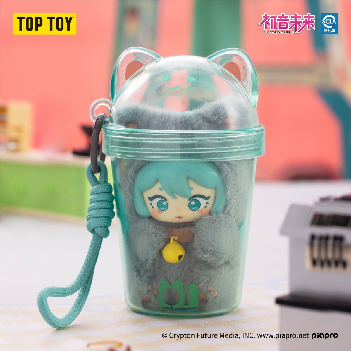 Hatsune Miku Milk Tea Cup Series British Blue Cat plush figure in teal cup