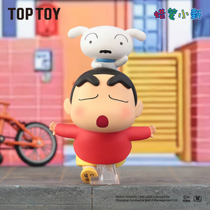 TOPTOY Crayon Shin-chan Shiro's Daily Life Happy Fusion figure - Shiro balanced on Shin-chan's head