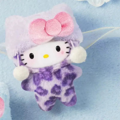 Hello Kitty Leopard Series Fluffy Taro plush charm on blue background
