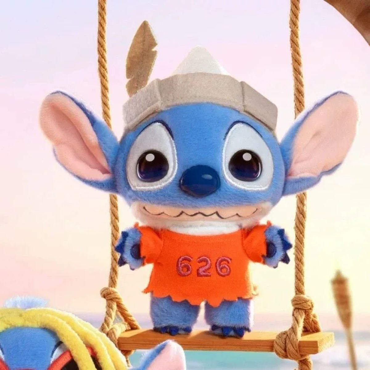 Paper Hat Stitch plush charm - grey headdress with feather, orange 626 shirt