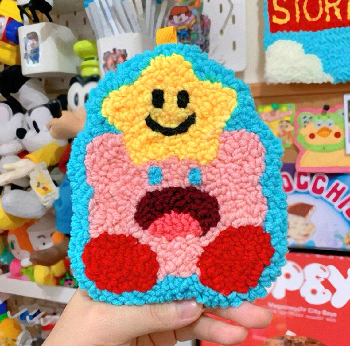 Japanese Cute Cartoon Own Design Punch Needle Coaster DIY Kit with Yarn Set | Starkabi Kirby Pochacco Hello Kitty Kuromi Pompompurin Psyduck Pikachu - All materials included
