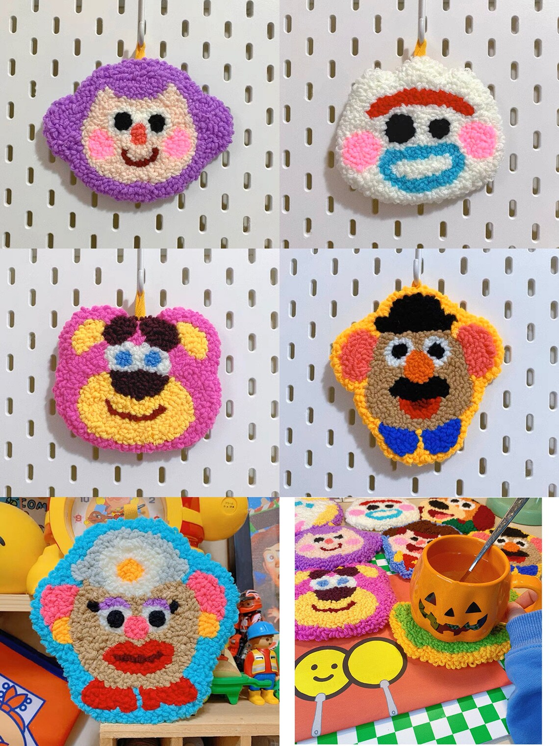 Cute Cartoon Own Design Punch Needle Coaster DIY Kit with Yarn Set | Alien Woody Dinosaurs Unicorn Buzz Bunny Duck Ham- All materials included