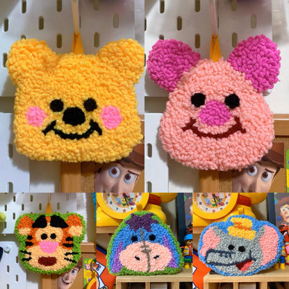 Cute Cartoon Own Design Punch Needle Coaster DIY Kit with Yarn Set | Winnie Honey Bear Piglet Tiger Eeyore Dumbo Elephant - All materials included