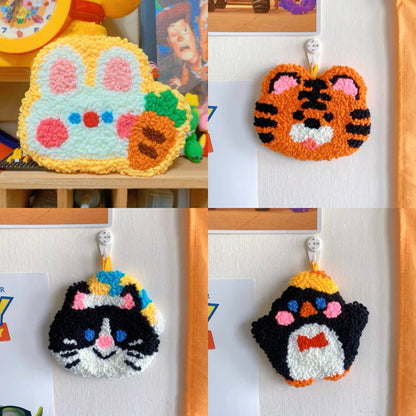 Animail Own Design Punch Needle Coaster DIY Kit with Yarn Set | Rabbit Tiger Cat Penguin Panda Frog Bear Dog Cow - All materials included
