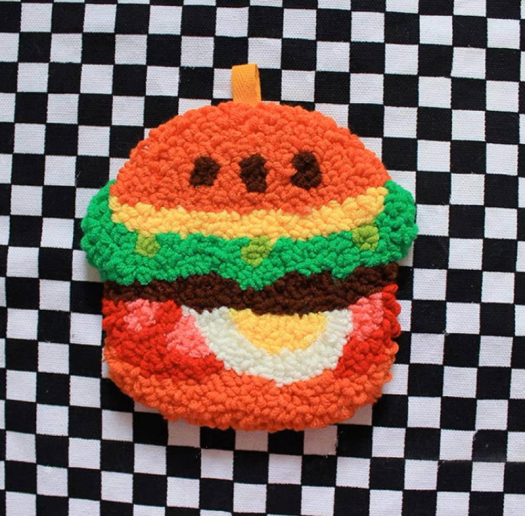 Fast Food Punch Needle Coaster DIY Kit with Yarn Set | Milk Toast Hot Dog Milk Tea Donuts Hamburger Pizza - All materials included