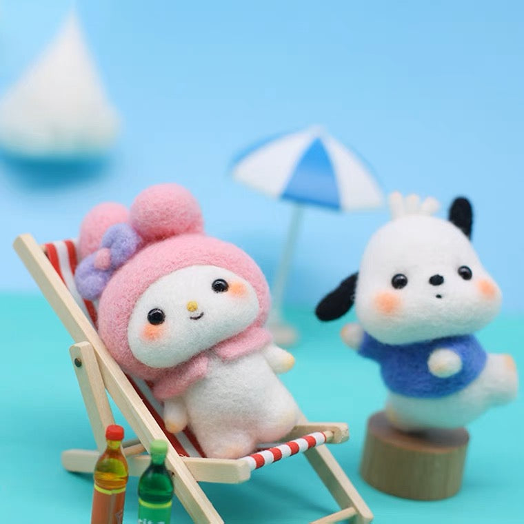 Handmade Wool Felt DIY Craft Kit Set | Sanrio KeyChain - Hello Kitty My Melody Piano Kuromi Cinnamoroll Pompompurin Pochacco Hangyodon - Wool Felting