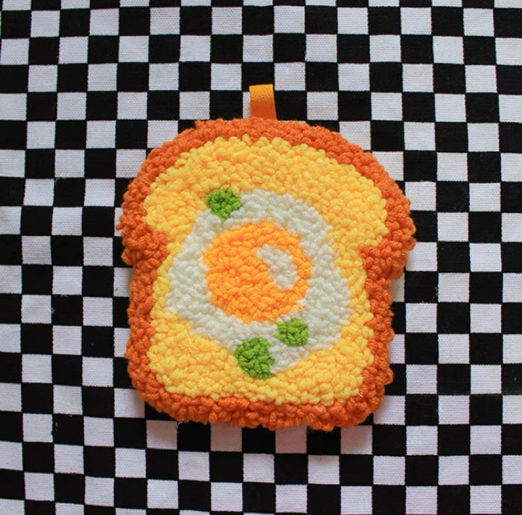 Fast Food Punch Needle Coaster DIY Kit with Yarn Set | Milk Toast Hot Dog Milk Tea Donuts Hamburger Pizza - All materials included