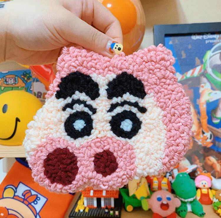 Cute Cartoon Own Design Punch Needle Coaster DIY Kit with Yarn Set | Crayon Shinchan - All materials included