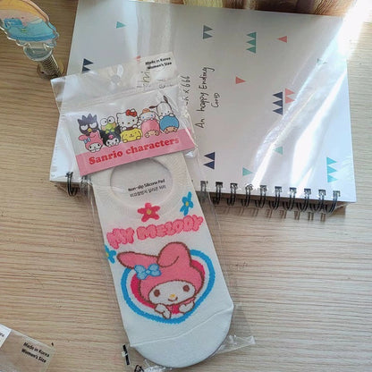 Sanrio Korea Low Cut Socks Heart | Hello Kitty My Melody Kuromi Cinnamoroll Pompompurin Pochacco KeroKeroKeroppi Gudetama - Anti-off Female Socks