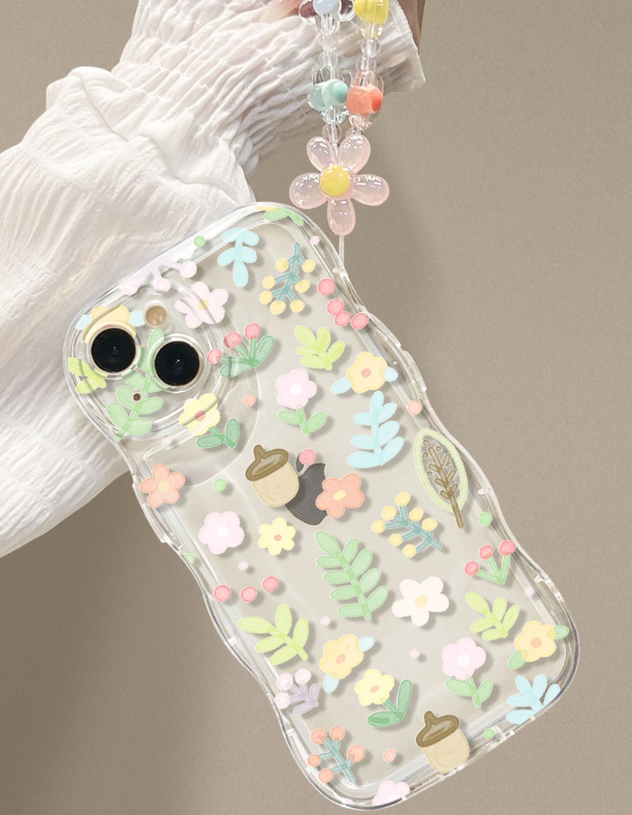 Chiffons Case with Bracelet Flowers with Pine Cones Forest iPhone case Kawaii Lovely Cute Lolita iPhone 7 8 PLUS XS XR X 11 12 13 14 15 Pro Promax