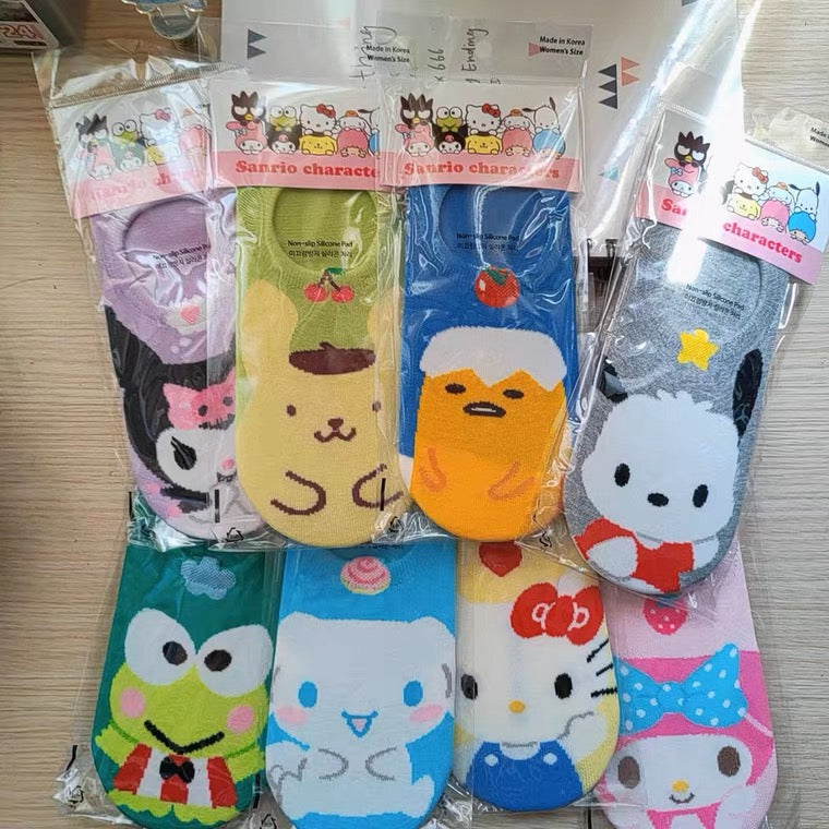 Sanrio Korea Low Cut Socks | Hello Kitty My Melody Kuromi Cinnamoroll Pompompurin Pochacco KeroKeroKeroppi Gudetama - Anti-off Female Socks