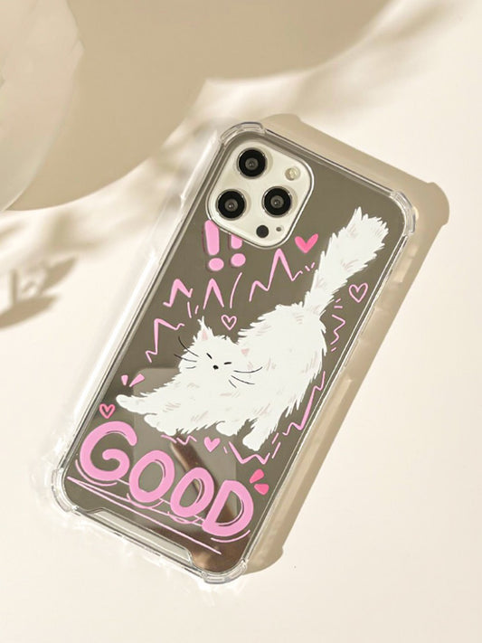 Good White Cat Kitten with Mirror iPhone case Kawaii Lovely Cute Lolita iPhone 6 7 8 PLUS SE2 XS XR X 11 12 13 14 15 Pro Promax 12mini 13mini