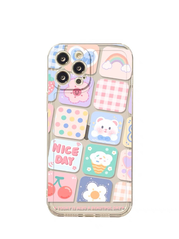 Bear with Rainbow Nice Day Stickers Japan Style iPhone case Kawaii Lovely Cute Lolita iPhone 6 7 8 PLUS SE2 XS XR X 11 12 13 14 15 Pro Promax 12mini 13mini