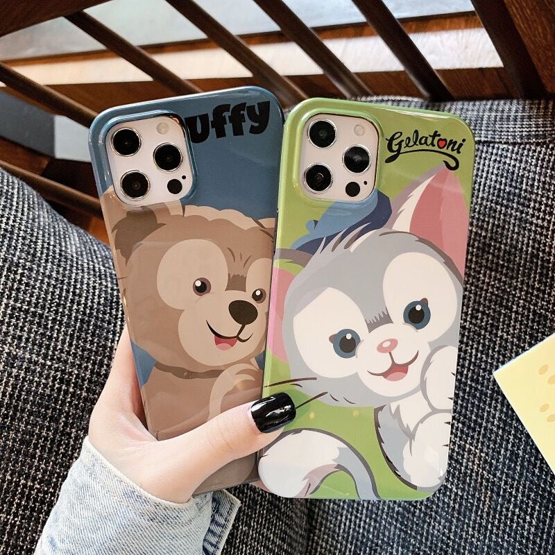 Cartoon Design Cute Teddy Bear Rabbit Cat with friends iPhone Case 11 12 13 14 Pro Promax mini