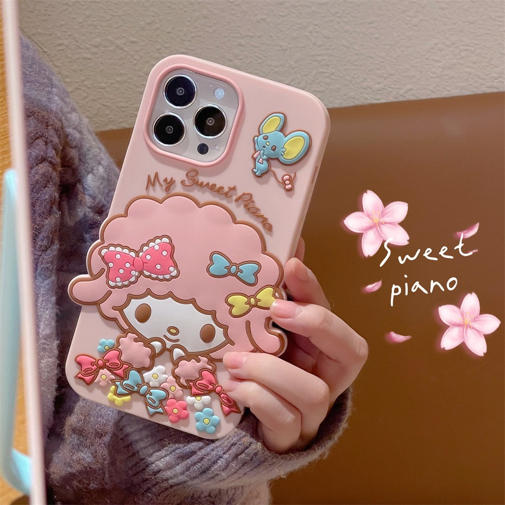 Big Piano Pink Sheep with Flowers Soft iPhone Case 11 12 13 14 Pro Promax