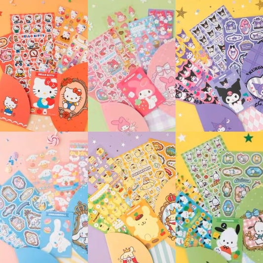 Sanrio Sticket Set | Hello Kitty My Melody Kuromi Cinnamoroll Pompompurin Pochacco - Set of 6pcs Stickers Children Gift