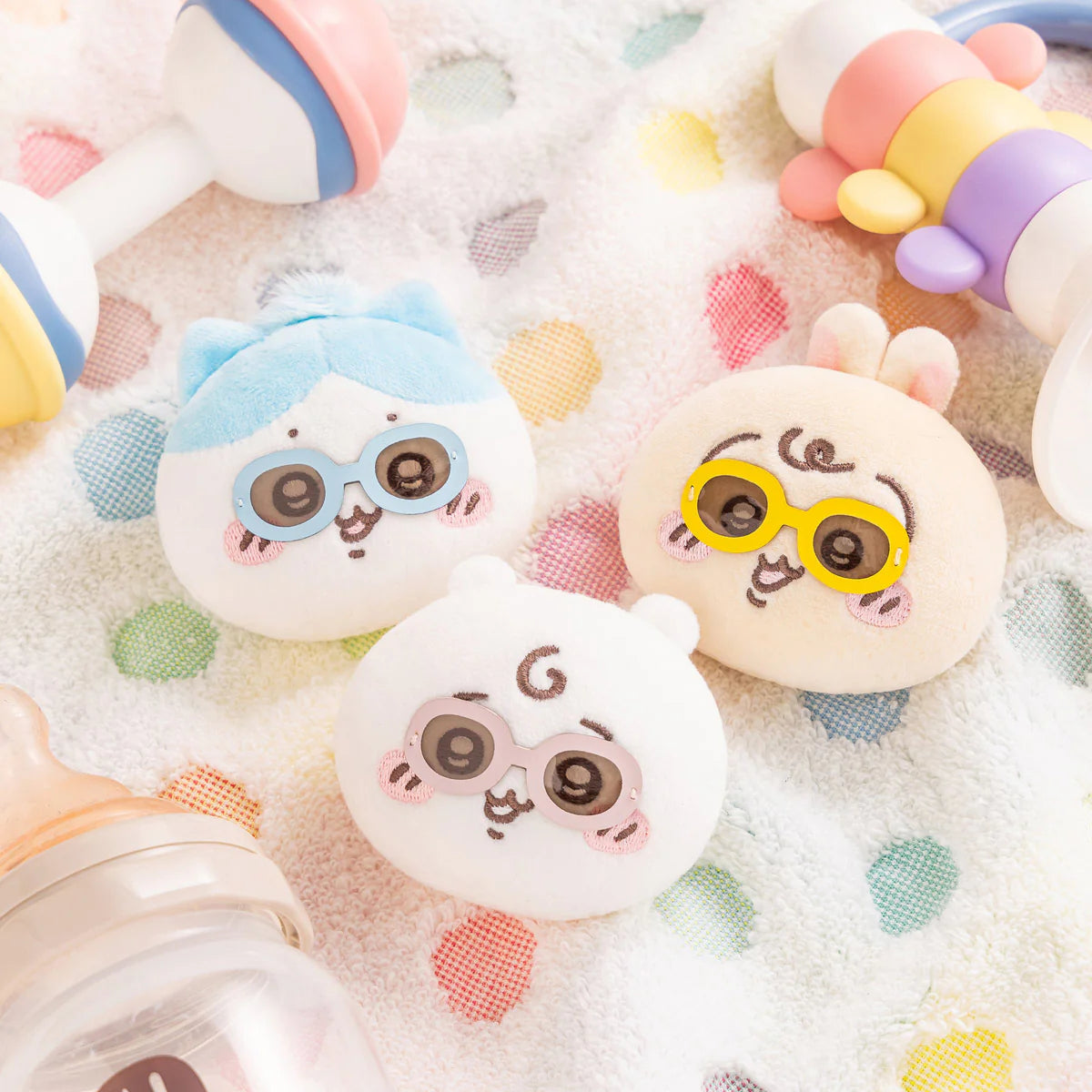 Japan ChiiKawa Baby Series | ChiiKawa Hachiware Usagi Cute Baby Wearing Sunglasses Plush Doll Badge Set - Kawaii items Room Decoration Doll
