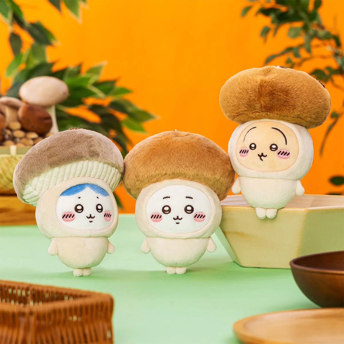 (Pre-Order) Japan ChiiKawa Autumn 2025 Series | ChiiKawa Hachiware Usagi in Mushroom Costume Plush Doll Keychain Kawaii items Room Decoration doll