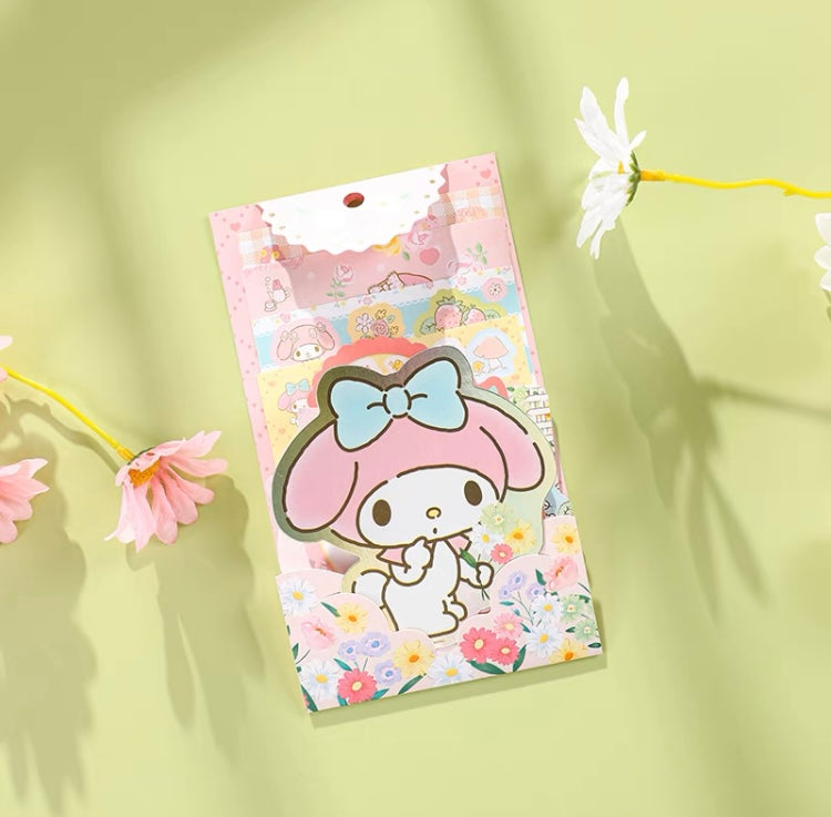 Sanrio Romantic Flower Stickers and Memo DIY Set | My Melody Kuromi Cinnamoroll Pochacco