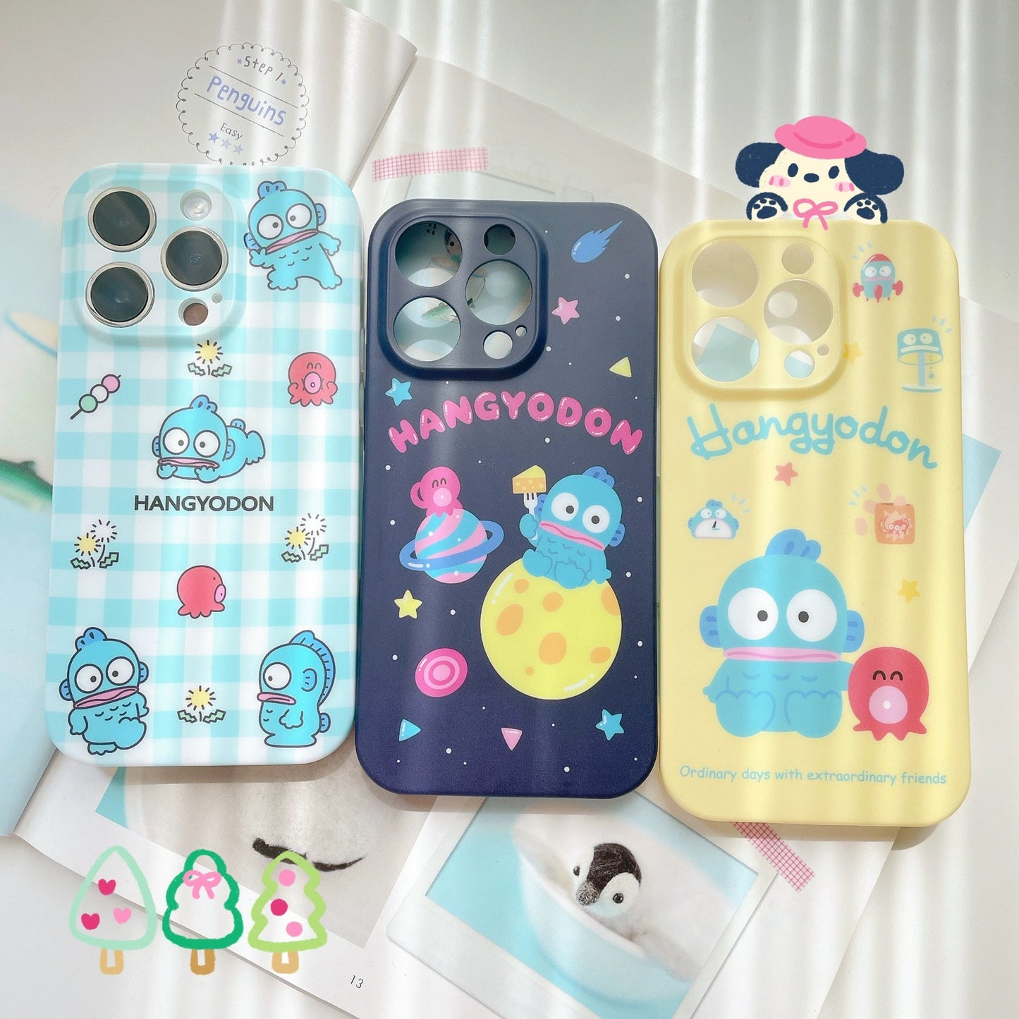 Japanese Cartoon Hangyodon 3 Style | Blue Checkered Space Simple - Soft Case iPhone Case 12 13 14 Pro Promax Plus