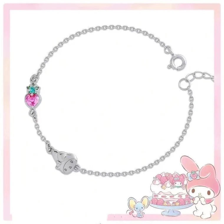 Sanrio My Melody with Strawberry 45th Annversary 925 Bracelet Rosegold Silver with Ring Box