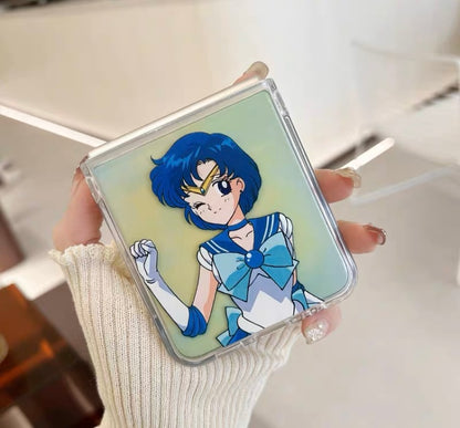 Japanese Cartoon Samsung Galaxy Z Flip 3 4 W23 Filp Sailor Girl Moon Mercury Phone Case