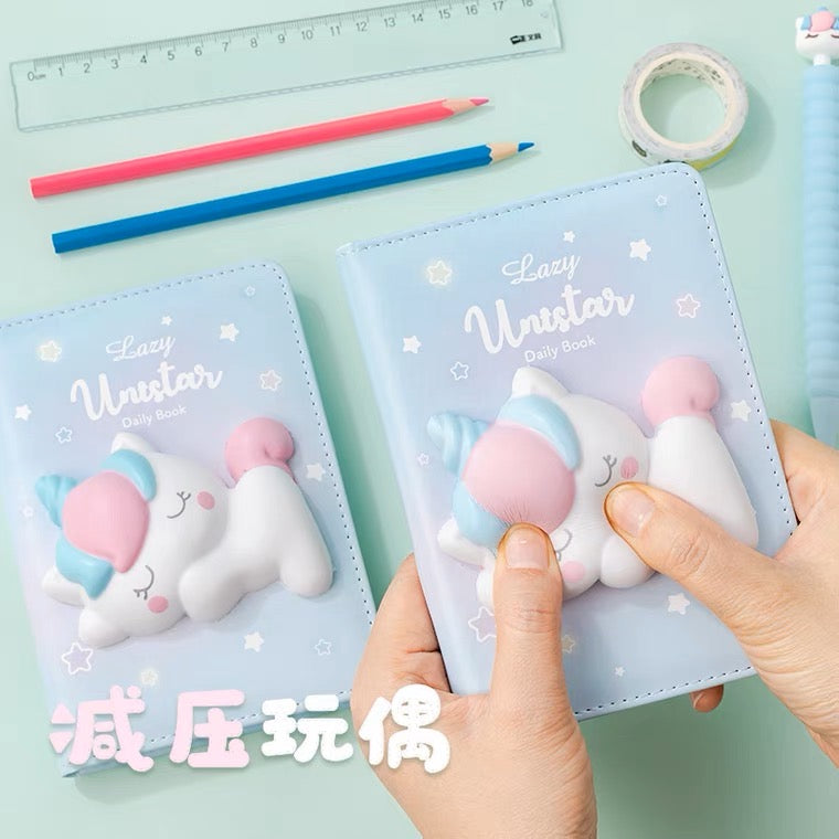 Lazy Animals Mini Stress Relief PU Toys with Notebook | Rabbit Pig Duck Bear Shiba Squizzel Dino Unicorn Kitten - Colour Pages