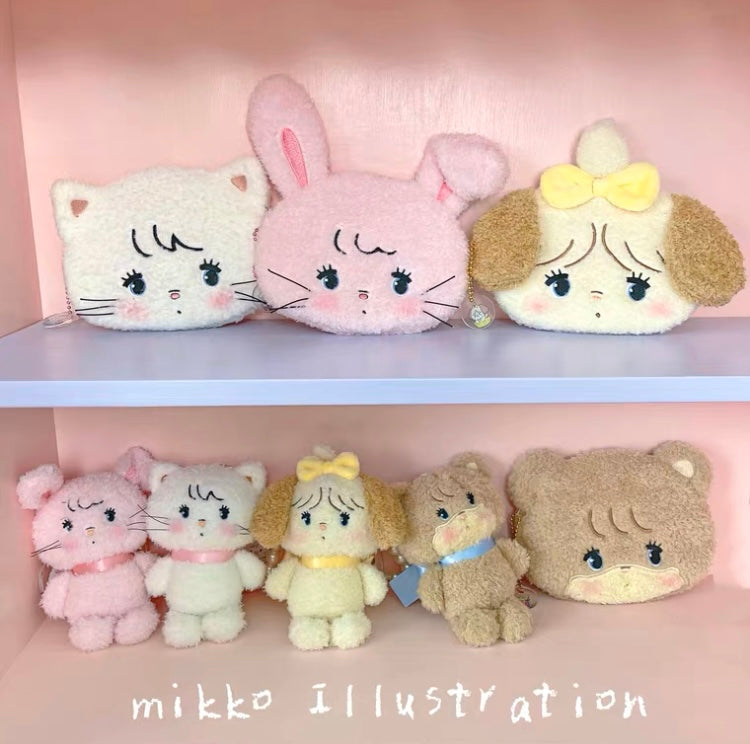 Mikko Illustration Plush Pouch Bear Latte Dog Souffie Kitten Mousse Ra –  KawaiiGiftLand