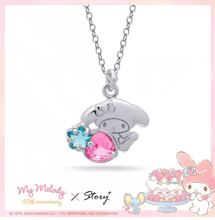 Sanrio My Melody with Strawberry 45th Annversary 925 Necklace Rosegold Silver with Ring Box