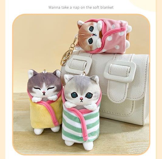 Japan Artist Mofusand Cat Neko Blanket 10cm - Mascot Plush Doll Keychain
