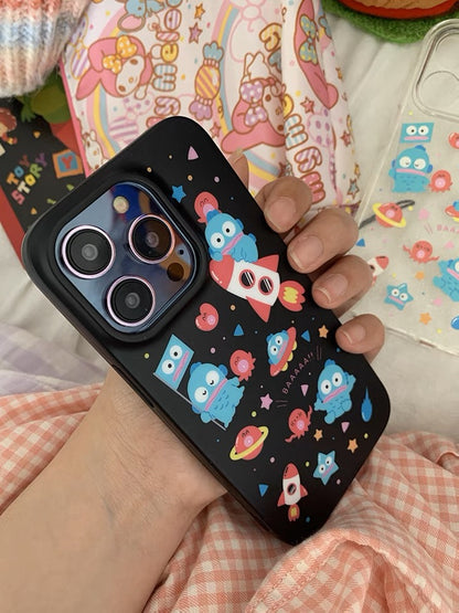 Japanese Cartoon Hangyodon in Space UFO Black and Glitter Soft Case iPhone Case 12 13 14 15 Pro Promax Plus