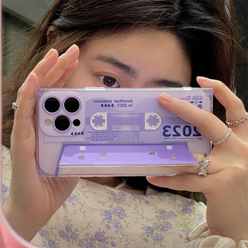 Vintage Style Playful Audio Recording Magnetic Tape with Stand | Orange Hot Pink Purple Blue Green Yellow Black - iPhone case Kawaii Lovely Cute iPhone 11 12 13 14 Pro Promax